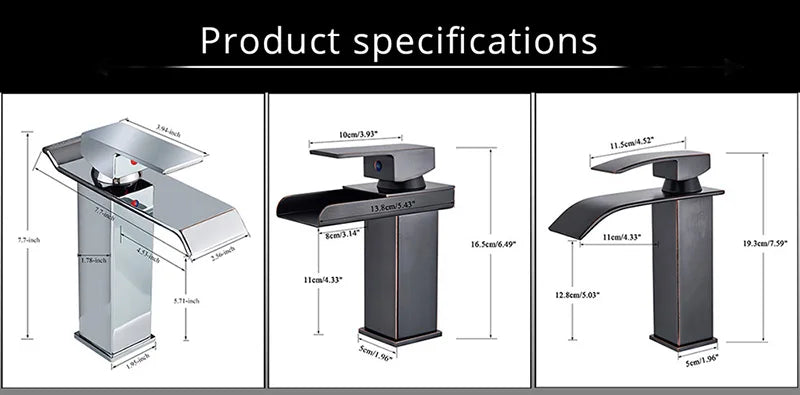 Chrome Vessel Sink Faucet, Tall Waterfall Bathroom Faucet Deck Mounted Bathroom Basin Faucet Waterfall Vanity Sink Hot and Cold Water Mixer Tap,Chrome,Black, Color