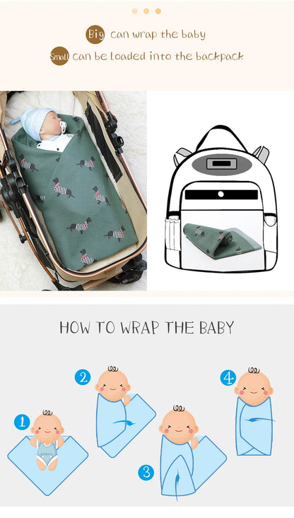 Baby Blankets Newborn Cartoon Swaddle Wrap Monthly Blankets 100%Cotton Knitted Toddler Infant Outdoor Playing Clip Mats 100*80cm