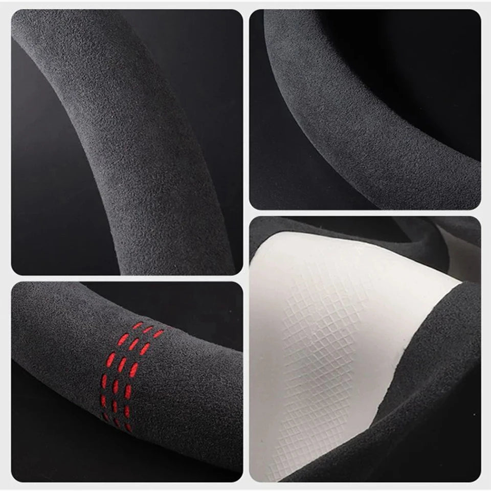 Car Steering Wheel Covers Cowhide Suede Steering Wheel Cover Wrap Universal 37-38cm Breathable Steering Covers Car Accessories