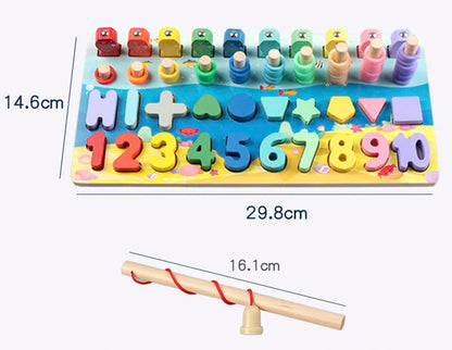 3D Preschool Children Educational Toys Wooden Montessori Arithmetic Magnetic Fishing Digital Shape Matching Building Block Toys