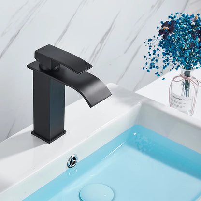 Chrome Vessel Sink Faucet, Tall Waterfall Bathroom Faucet Deck Mounted Bathroom Basin Faucet Waterfall Vanity Sink Hot and Cold Water Mixer Tap,Chrome,Black, Color