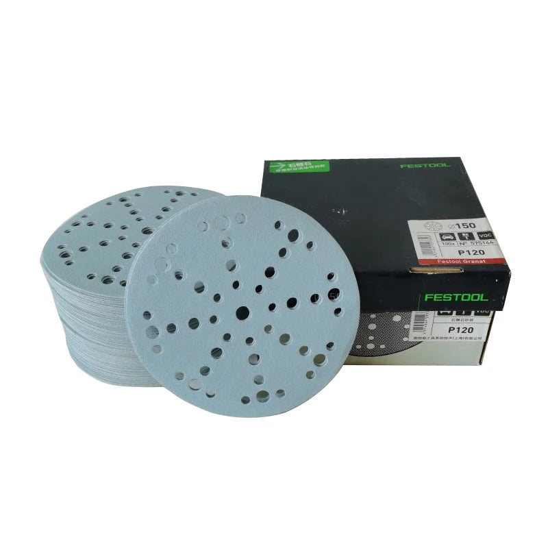 6-Inch 49-Hole 320 Grit Sanding Discs - Heavy-Duty Hook & Loop Film Discs - Sandpaper for Random Orbital Sanders - 50 Pack Box