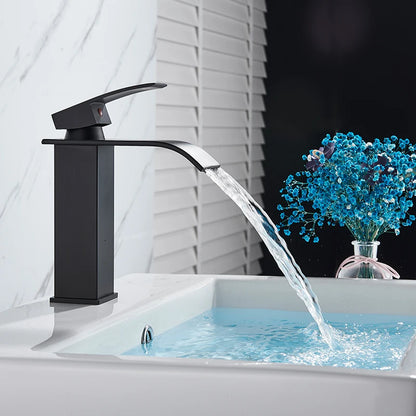 Chrome Vessel Sink Faucet, Tall Waterfall Bathroom Faucet Deck Mounted Bathroom Basin Faucet Waterfall Vanity Sink Hot and Cold Water Mixer Tap,Chrome,Black, Color