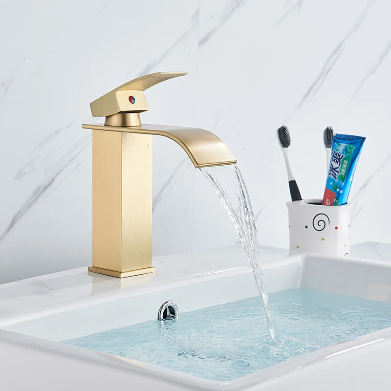Chrome Vessel Sink Faucet, Tall Waterfall Bathroom Faucet Deck Mounted Bathroom Basin Faucet Waterfall Vanity Sink Hot and Cold Water Mixer Tap,Chrome,Black, Color