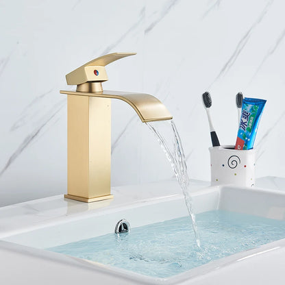 Chrome Vessel Sink Faucet, Tall Waterfall Bathroom Faucet Deck Mounted Bathroom Basin Faucet Waterfall Vanity Sink Hot and Cold Water Mixer Tap,Chrome,Black, Color