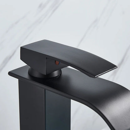 Chrome Vessel Sink Faucet, Tall Waterfall Bathroom Faucet Deck Mounted Bathroom Basin Faucet Waterfall Vanity Sink Hot and Cold Water Mixer Tap,Chrome,Black, Color