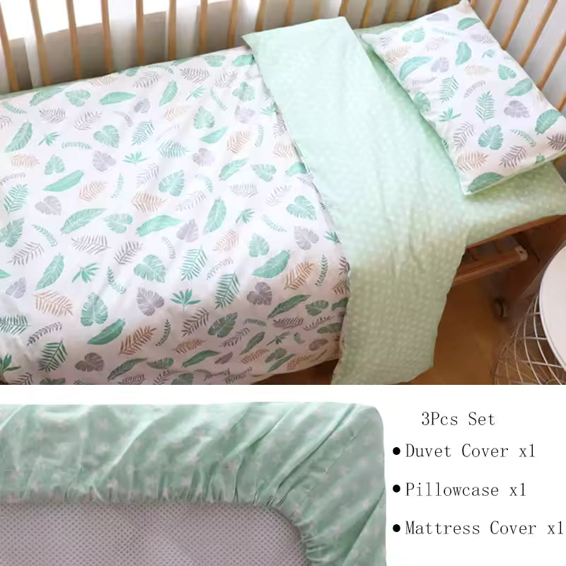 3 Pcs Baby Crib Bedding Set Pure Cotton Bed Linens Boy Girl Cot Kit Include Pillowcase Sheet Duvet Cover Children Room Decoration