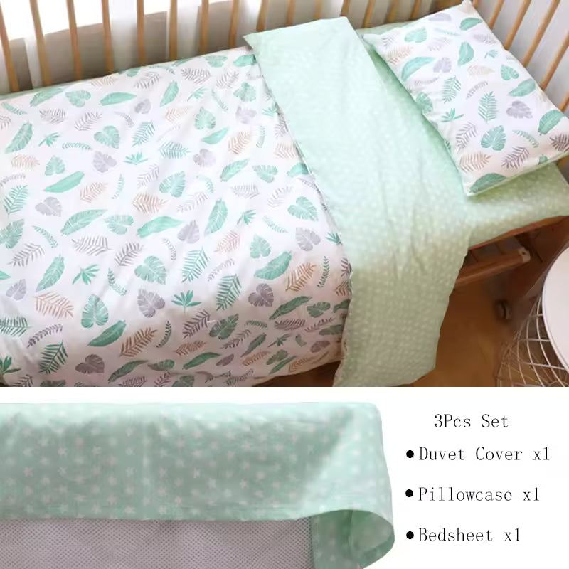 3 Pcs Baby Crib Bedding Set Pure Cotton Bed Linens Boy Girl Cot Kit Include Pillowcase Sheet Duvet Cover Children Room Decoration