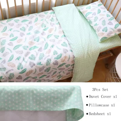 3 Pcs Baby Crib Bedding Set Pure Cotton Bed Linens Boy Girl Cot Kit Include Pillowcase Sheet Duvet Cover Children Room Decoration