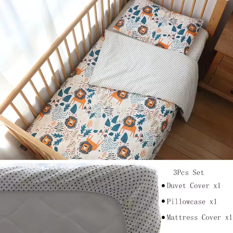 3 Pcs Baby Crib Bedding Set Pure Cotton Bed Linens Boy Girl Cot Kit Include Pillowcase Sheet Duvet Cover Children Room Decoration