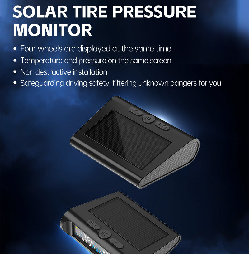 T121 USB/Solar TPMS Car Tyre Monitor with 4 External Temperature Sensors Digital LCD Display 0-6.8Bar Tire Pressure Gauge