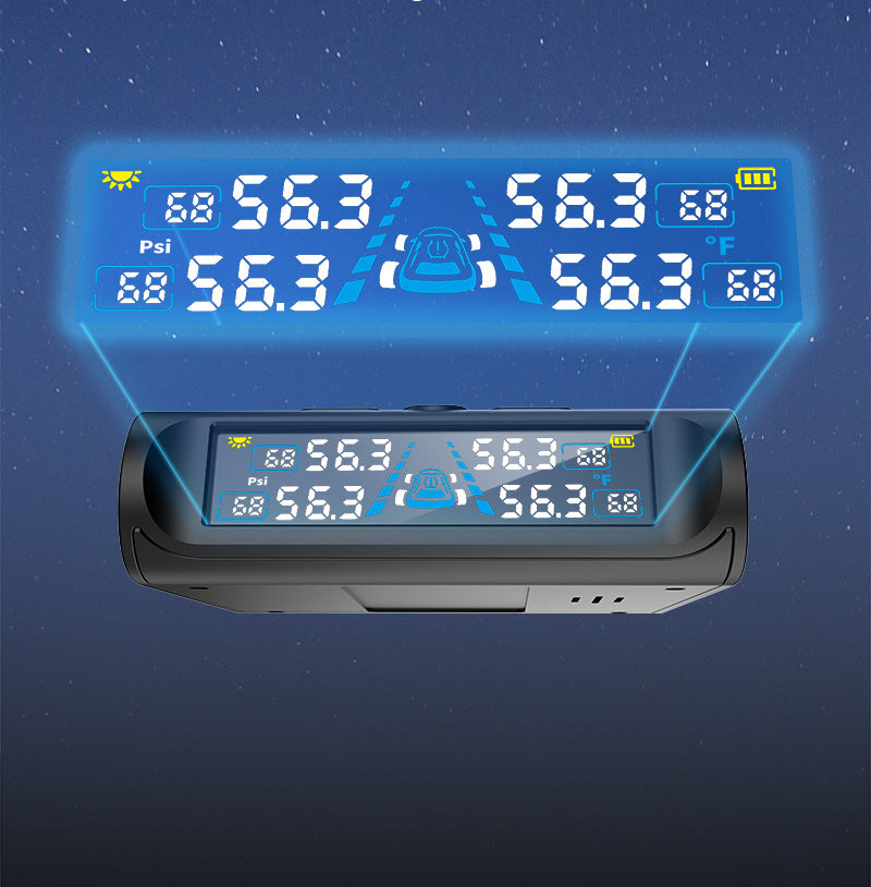 T121 USB/Solar TPMS Car Tyre Monitor with 4 External Temperature Sensors Digital LCD Display 0-6.8Bar Tire Pressure Gauge