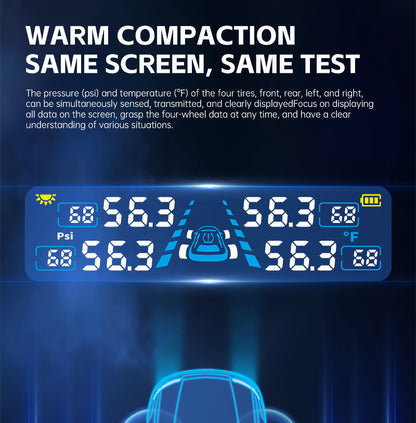 T121 USB/Solar TPMS Car Tyre Monitor with 4 External Temperature Sensors Digital LCD Display 0-6.8Bar Tire Pressure Gauge