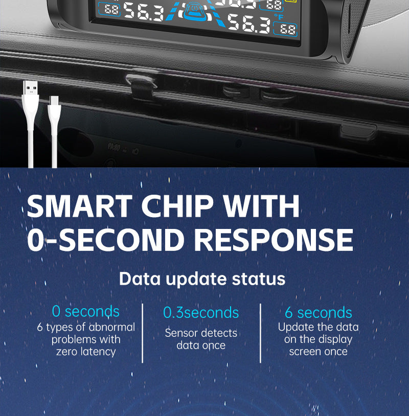 T121 USB/Solar TPMS Car Tyre Monitor with 4 External Temperature Sensors Digital LCD Display 0-6.8Bar Tire Pressure Gauge