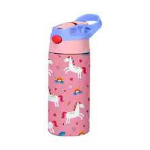 Kids Insulated Water Bottle with Straw Lid & Handle Stainless Steel Metal Tumbler Leak Proof Double Wall Vacuum Kids Cup Toddler Water Bottle for School Boys Girls