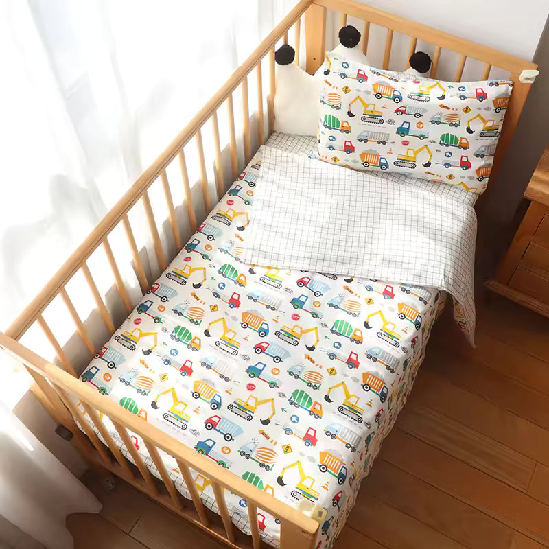 3 Pcs Baby Crib Bedding Set Pure Cotton Bed Linens Boy Girl Cot Kit Include Pillowcase Sheet Duvet Cover Children Room Decoration