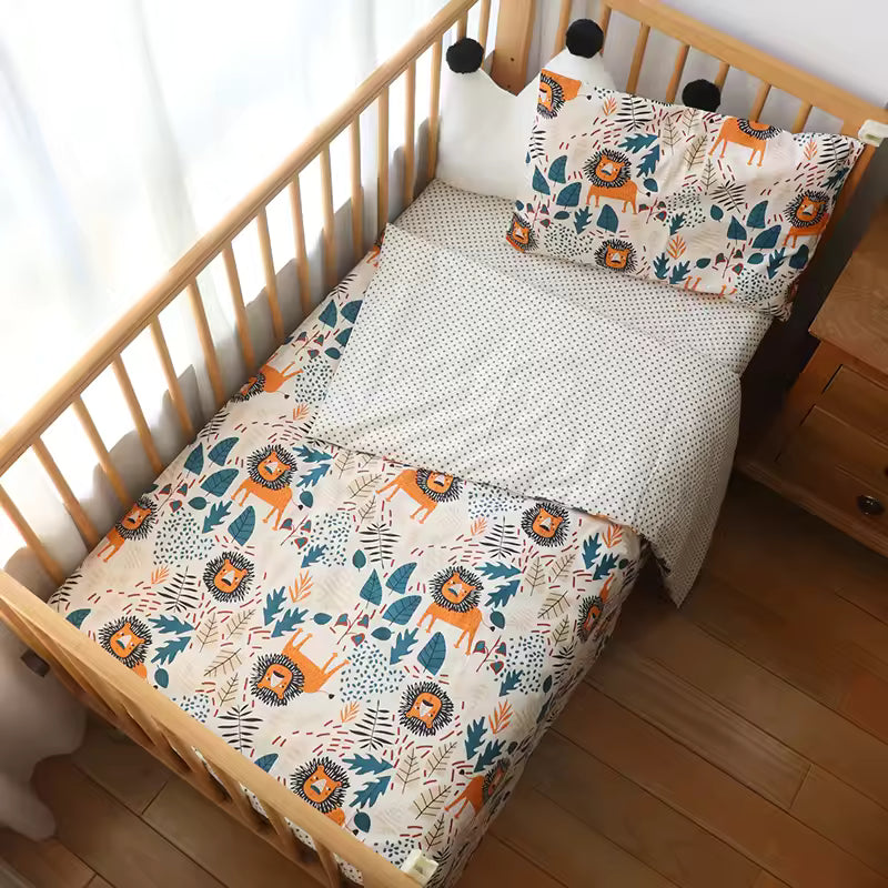 3 Pcs Baby Crib Bedding Set Pure Cotton Bed Linens Boy Girl Cot Kit Include Pillowcase Sheet Duvet Cover Children Room Decoration