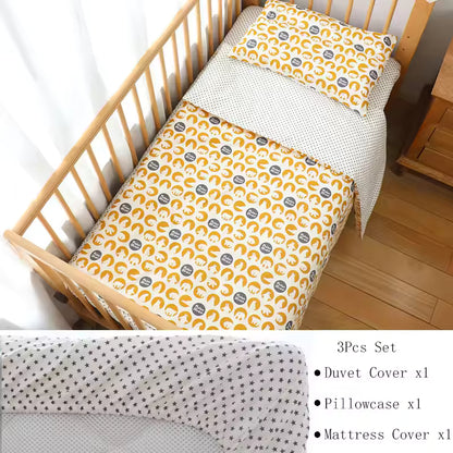 3 Pcs Baby Crib Bedding Set Pure Cotton Bed Linens Boy Girl Cot Kit Include Pillowcase Sheet Duvet Cover Children Room Decoration