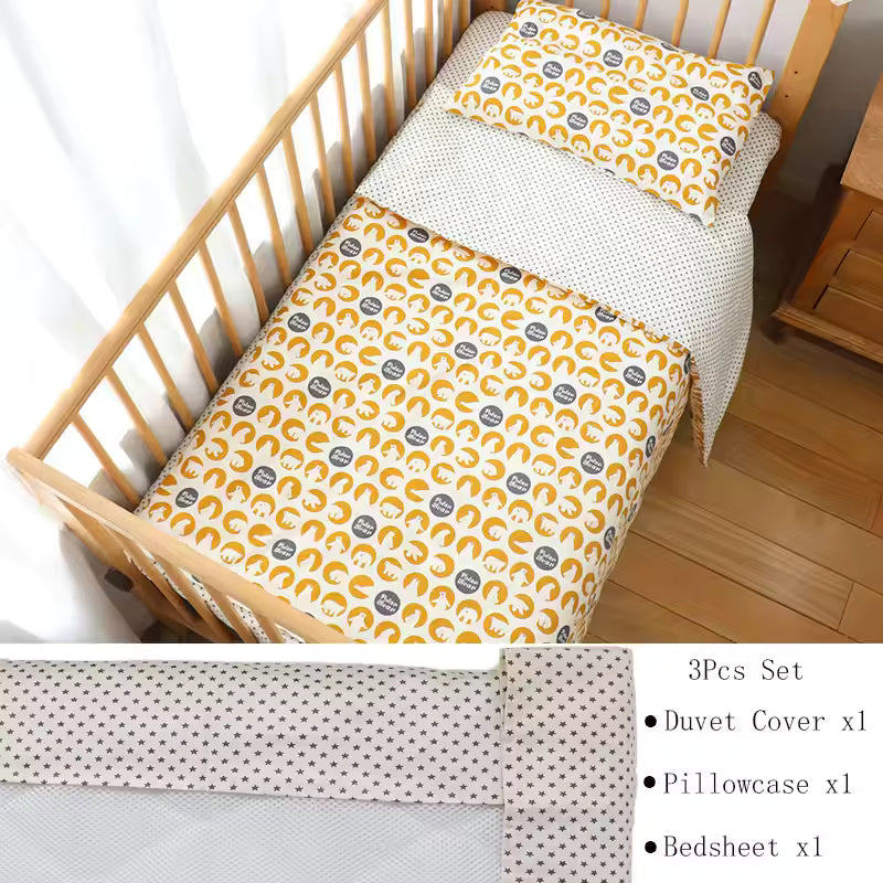3 Pcs Baby Crib Bedding Set Pure Cotton Bed Linens Boy Girl Cot Kit Include Pillowcase Sheet Duvet Cover Children Room Decoration