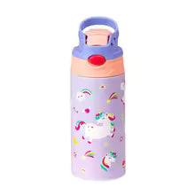 Kids Insulated Water Bottle with Straw Lid & Handle Stainless Steel Metal Tumbler Leak Proof Double Wall Vacuum Kids Cup Toddler Water Bottle for School Boys Girls