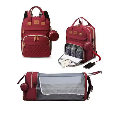 Diaper Bag Backpack  Foldable Baby Bed Waterproof Travel Bag with USB Charge Diaper Bag Backpack with Changing Bed 3 types
