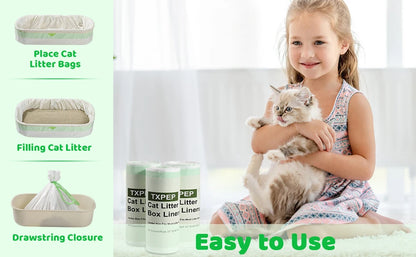 Heavy Duty Extra Thick Litter Pan Liners,Jumbo Drawstring Cat Litter Bags,Large Litter Box Liners 37x18inch 1/2/5 Rolls