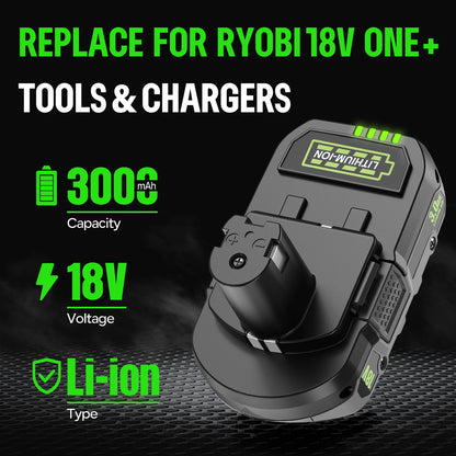 18V 3Ah For RYOBI P108 18V Battery Lithium-Ion Power Tools Ryobi P108 P107 P105 P104 P103 P102 Battery Tool Replacement