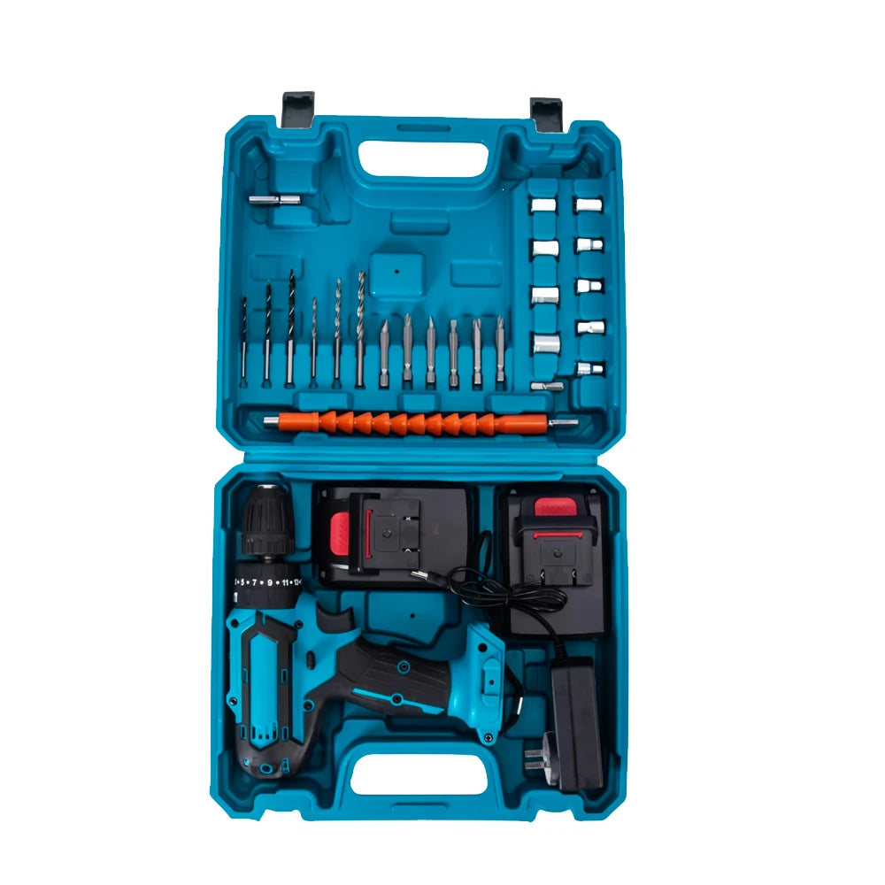 Cordless Drill: Multifunctional 21V rechargeable impact drill lithium battery cross-border flashlight gun drill electric screwdriver electric dr