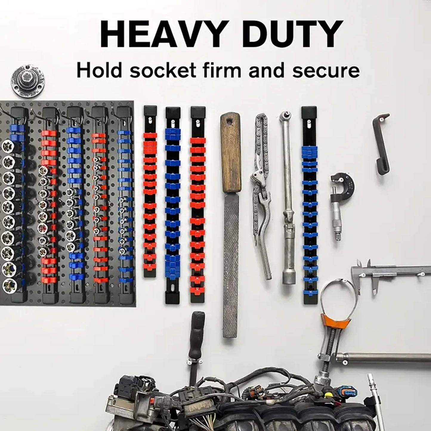 360° Swivel ABS Socket Organizer 1/4Inch 3/8Inch 1/2Inch Premium Quality Socket Clip Rail Holder socket organizer tools Blue&Red