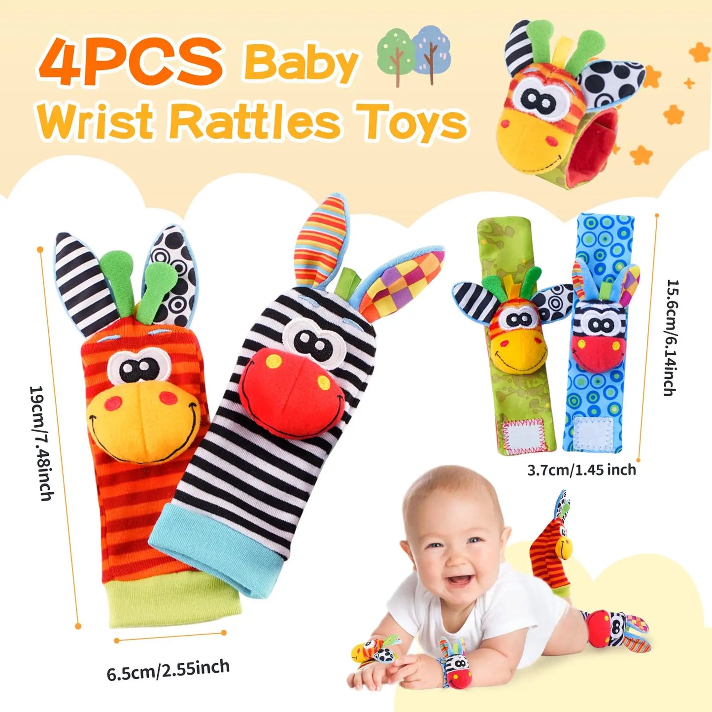 Baby Wrist Rattle Socks and Foot Finder Set, Perfect Baby Toys for 0-12 Months Newborn Boys and Girls As Shower Gifts