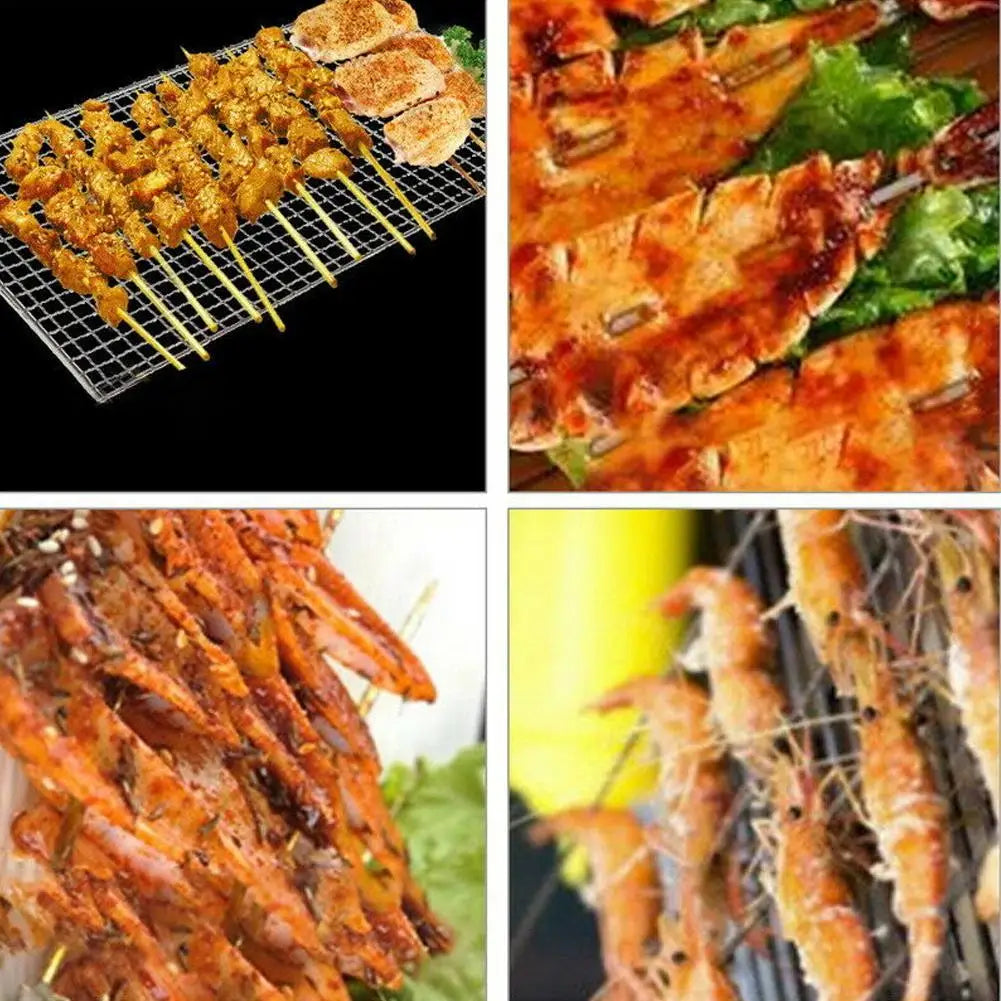 M/L Barbecue Grilling Basket Grill BBQ Net Steak Meat Fish Net Vegetable Silver Iron Mesh Clamp Barbecue Grilling Basket Grill