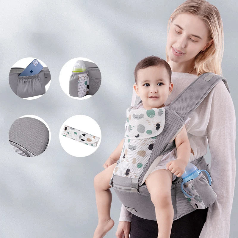 Baby Carrier with Hip Seat, Baby Carrier Newborn to Toddler, 6-in-1 Ways to Carry, All Seasons, Adjustable Baby Holder Carrier for Breastfeeding