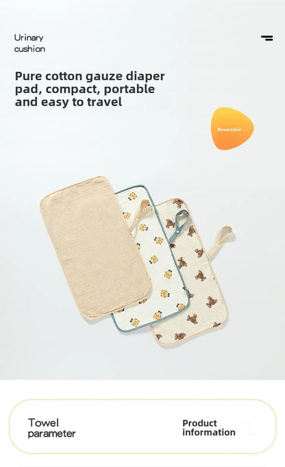 Portable and reusable pure cotton baby diaper pad for outdoor use, foldable and soft, dual-purpose mattress cover for newborns