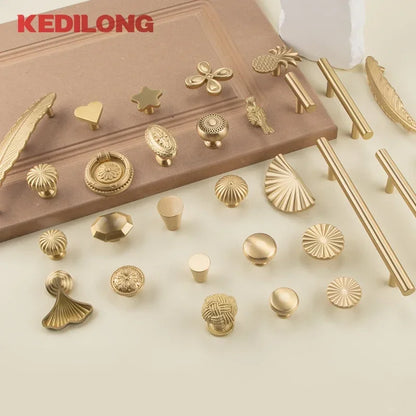 Cabinet Handles Brushed Brass Kitchen Knobs European style minimalist solid brass cabinet DIY pull handle classical luxury drawer gold knob cabinet door long handle