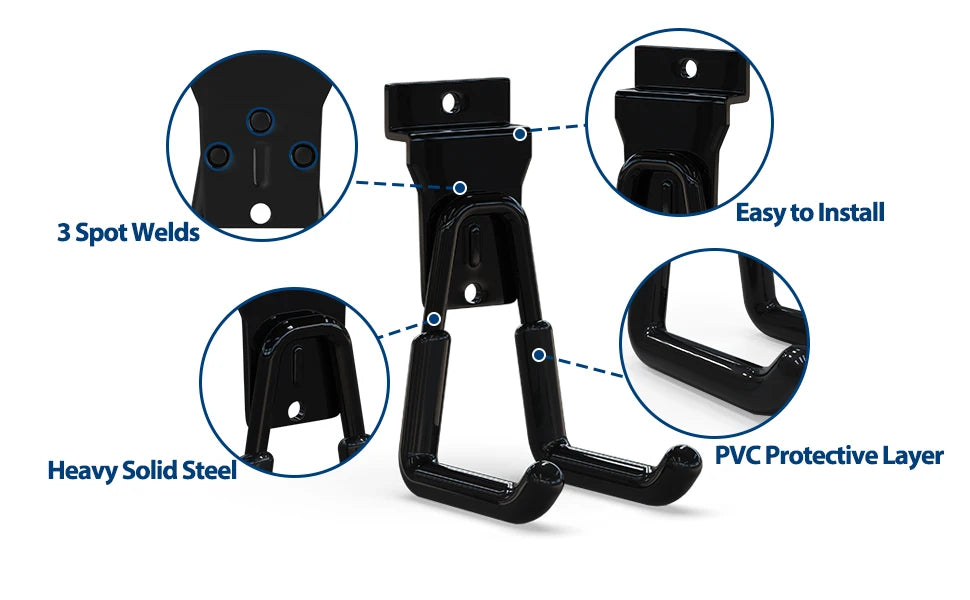 18 Pcs Garage Hooks Heavy Duty - Garage Storage and Organization Ladder Hooks with Non Slip PVC Coating for Hanging Bike，Ladder，Garden Tools，Hose