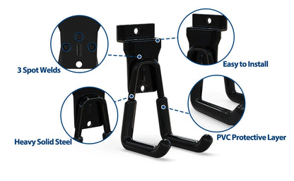 18 Pcs Garage Hooks Heavy Duty - Garage Storage and Organization Ladder Hooks with Non Slip PVC Coating for Hanging Bike，Ladder，Garden Tools，Hose