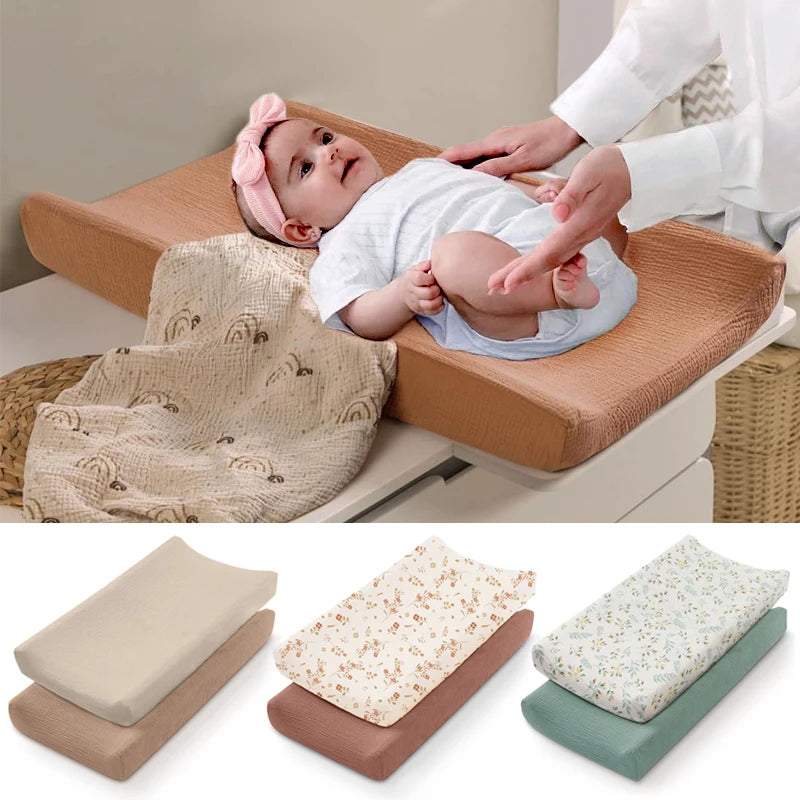 2PCS Diaper Changing Pad Cover Soft Breathable Cotton Newborn Baby Changing Mat Cover Solid Color Baby Shower Gifts