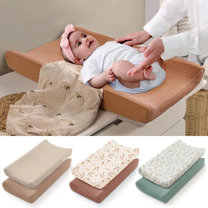 2PCS Diaper Changing Pad Cover Soft Breathable Cotton Newborn Baby Changing Mat Cover Solid Color Baby Shower Gifts