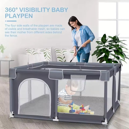 Uanlauo Beige Small Baby Playpen - 50x50in Playpen for Babies and Toddlers, Safe Indoor Play Pen, Baby Pen with Storage Bag and Breathable Mesh