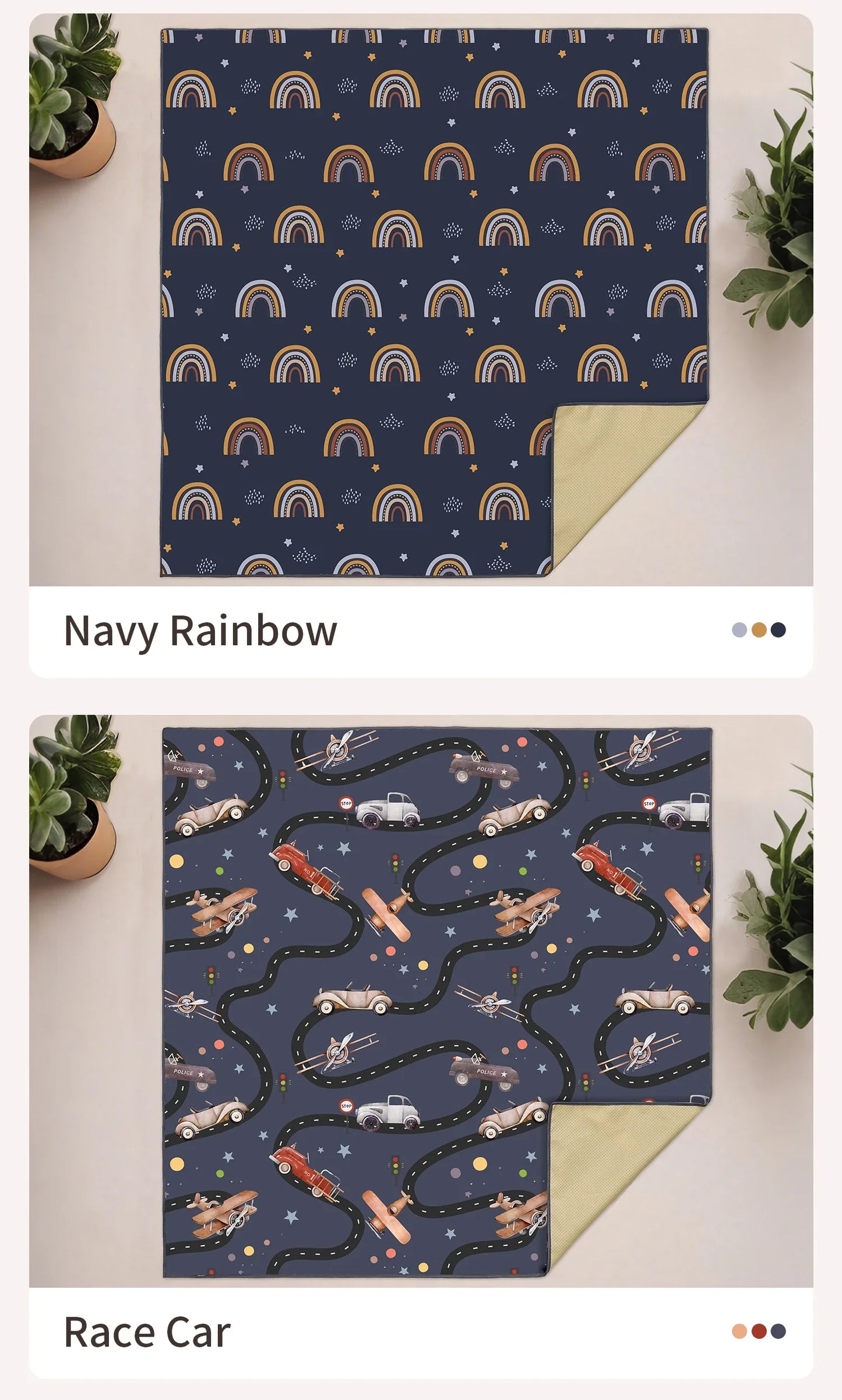 Baby Play Mat, Thicken Foam Cushioned & Waterproof Playpen Mat for Infants and Toddlers, Stylish and Just Wipe-Clean Playmat for Baby Play on Floor