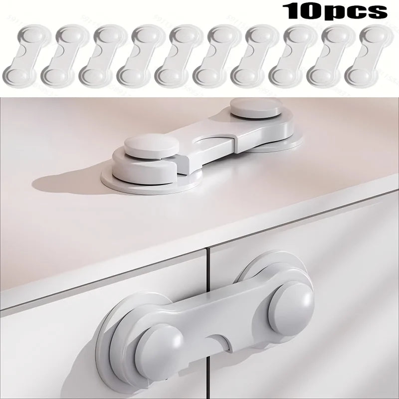 10pcs Baby Safe Straps Baby Safety Lock Drawer Child Safety Cabinet Locks Adhesive Cabinet Drawer Door Latches