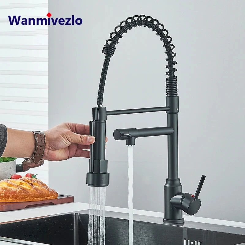 Kitchen Faucet with Pull Down Sprayer, Commercial Single Handle Stainless Steel Kitchen Faucets with Deck Plate