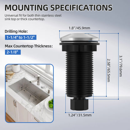 Garbage Disposal Air Switch Kit, Sink Top Waste Disposer SHORT ABS White On/Off Push Button, Garbage Disposal Button Kit Air Switch Garbage Disposal Brushed Stainless Steel Long Button Sink Top Switch with 16 AWG