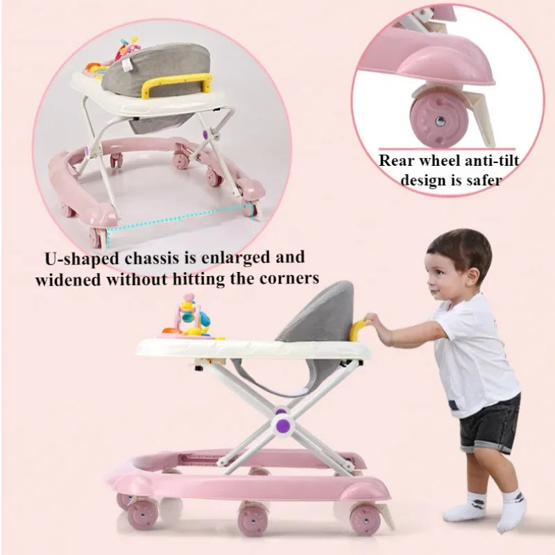 Baby Walker, 5-in-1 Baby Walkers for Boys and Girls 6-12 Months with Bouncer, Removable Footrest, Feeding Tray & Music, Foldable & Adjustable Activity Walker for 6-18 Months Toddler Infant