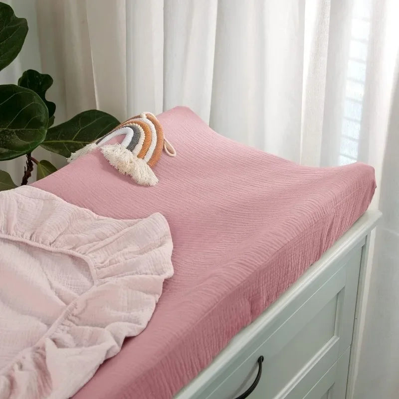 2PCS Diaper Changing Pad Cover Soft Breathable Cotton Newborn Baby Changing Mat Cover Solid Color Baby Shower Gifts
