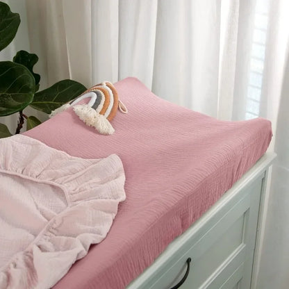 2PCS Diaper Changing Pad Cover Soft Breathable Cotton Newborn Baby Changing Mat Cover Solid Color Baby Shower Gifts