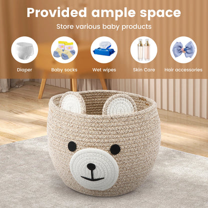 Storage Basket for Nursery – Large 29cmx29cm Cotton Rope Bin with Soft Felt Animal Patch – Toy Organizer, Baby Laundry Hamper, Diaper & Towel Holder – Foldable, Washable & Baby-Safe