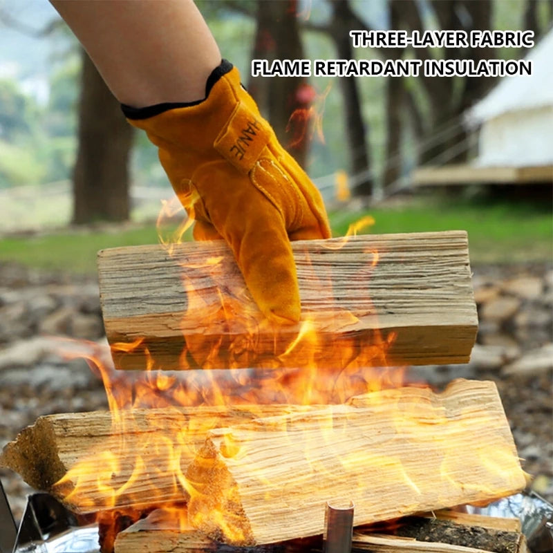 Heat Resistant Cowhide Welding Gloves Leather Reinforced Safety Work Gloves for Men Women Fireplace Stove BBQ Gear Driver Gloves