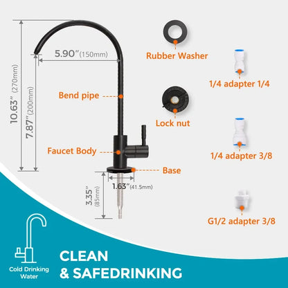 Water Filter Faucet Drinking Water Beverage Faucet 1/4"Kitchen Faucet Water Purifier Tap Drinking Tap Single Cold Water Sink Faucet Stainless Steel Filter Clean Water Faucet