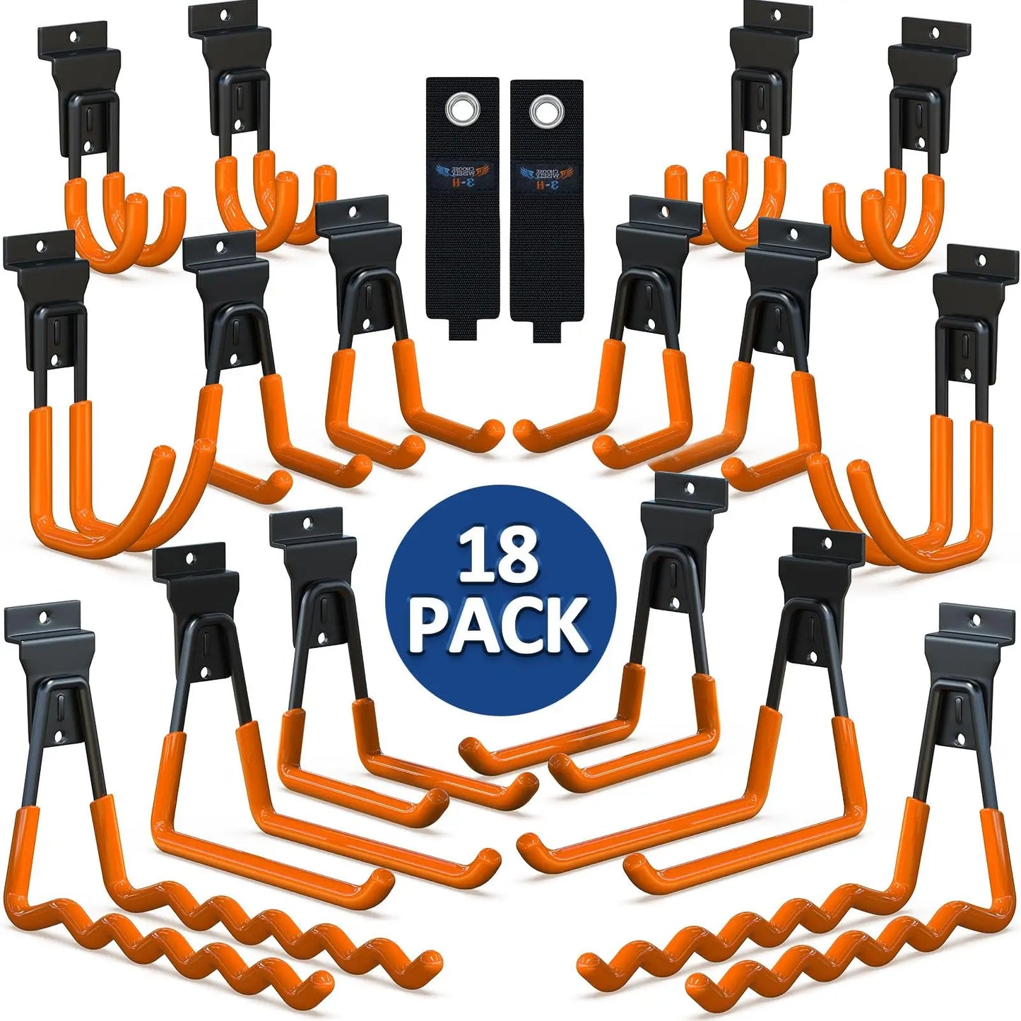 18 Pcs Garage Hooks Heavy Duty - Garage Storage and Organization Ladder Hooks with Non Slip PVC Coating for Hanging Bike，Ladder，Garden Tools，Hose